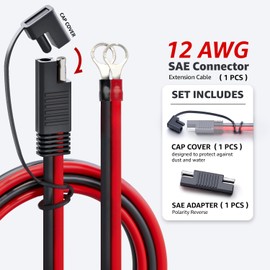 MADCATZ Cable Connector 12 AWG 10 Ft SAE to O-Ring Terminal Harness Extension Cord 30 Amp Quick Disconnect for Battery Charger, Automotive (Set 1 Pack 1 Cover 1 Adapter)