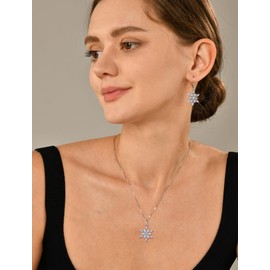 YL Snowflakes Earrings Sterling Silver Dangle Drop Earrings Created Alexandrite Christmas Jewelry for Women