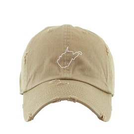 West Virginia Map Outline Dad Vintage Baseball Cap Embroidered Cotton Adjustable Distressed Dad Hat Khaki