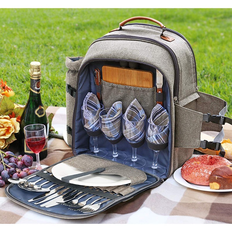 Sunflora Picnic Backpack for 4 Person with Blanket Picnic Basket
