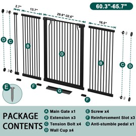 Fairy Baby 40.5" Extra Tall Baby Gate Pressure Mounted, 60.3"-65.7" Extra Wide Dog Gate Indoor for The House Doorway, Metal Safety Child Gate for Kids, Auto Close Swing Pet Gate for Stairs, Black