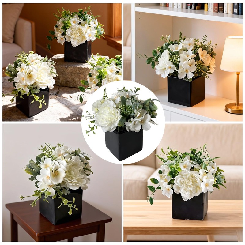 Artificial Flowers with Small Ceramic Vases, Artificial White Rose Flowers