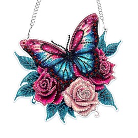 MOGTAA Butterfly Diamond Art Hanging Pendant Kits, 5D Special Shape Diamond Art Kits for Adults, Crystal Rhinestones Flowers Diamond Painting Gem Art for Home Garden Window Wall Decor