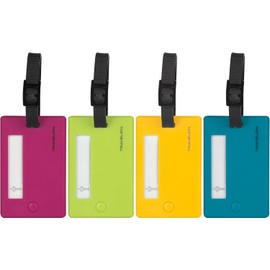 Travelon Juego de 4 etiquetas de equipaje de colores surtidos, Colores llamativos., 3.25 X 2.25 X .12, Juego de 4 etiquetas de equipaje de colores surtidos