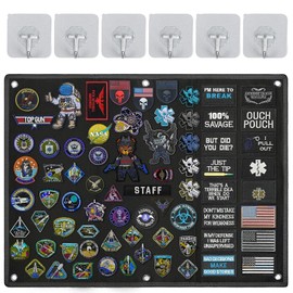 Vyanveo 60 x 45 cm Velcro Wall Patch Wall Velcro Black Velcro Wall Surface Patches, Tactical Patch Display Board with 6 Hooks for Military Patch Suspension