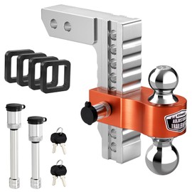 Kohree Adjustable Trailer Hitch Fit 2 Inch Receiver, Dual Solid Ball 2" and 2-5/16"(12,500 LBS GTW), 8" Drop & Rise Heavy Duty Aluminum Tow Hitch with 4 Silencer Pads & 2 Locking Hitch Pin, Orange