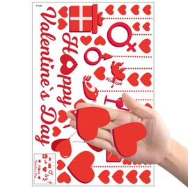 Valentines Day Wall Clings Decoration, Romantic Heart Window Sticker Decals for School Home Office - Removable Party Ornaments Supplies Valentine's Day, Anniversary, Wedding