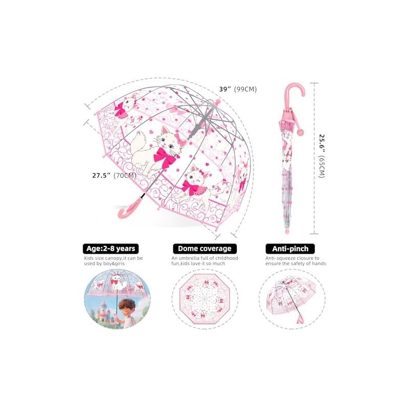 KOULONGDAMI Kids Clear Umbrella for Rain Dome Bubble Umbrellas Windproof