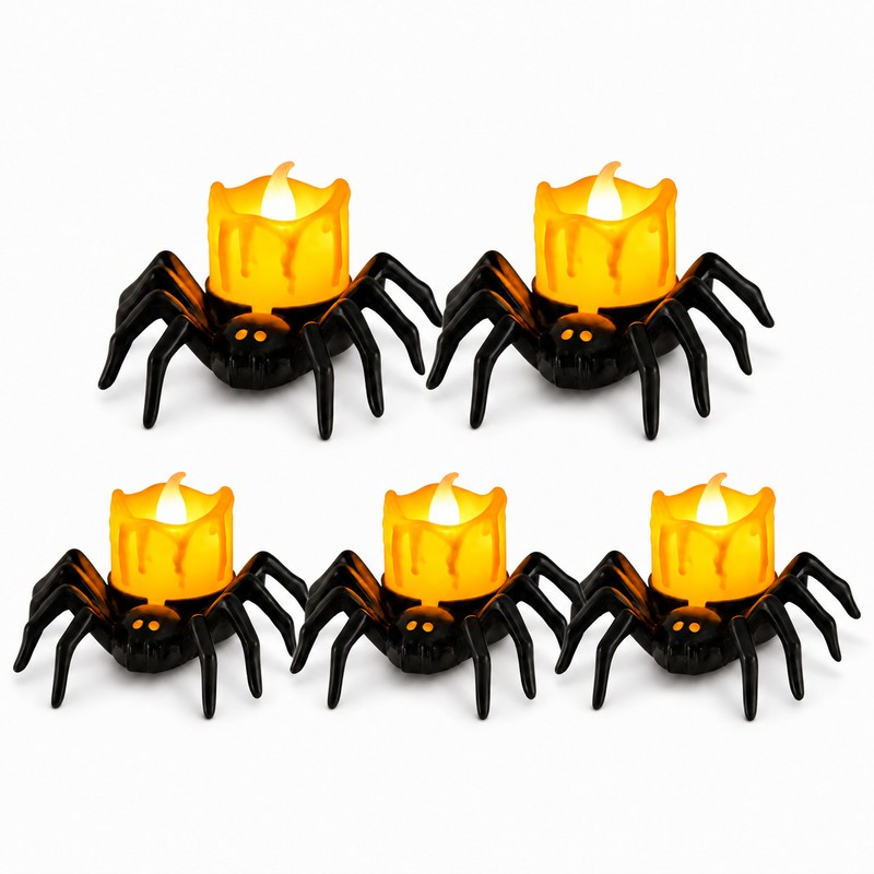 Halloween LED Spider Pumpkin Candle Light – Plastic Lamp for