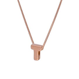 Rose Gold Dipped Sterling Silver Letter T Pendant on 22 Inches Chain
