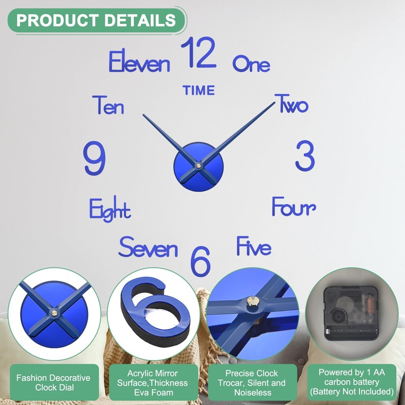 M METERXITY 1-Pack 3D DIY Wall Clock,28 Inch Modern Frameless