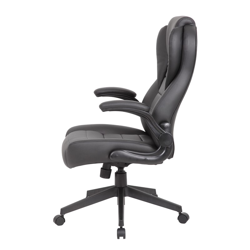 Boss Office Products Executive High Back CaressoftPlus Flip Arm Chair,