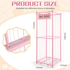 GLDZI Stuffed Animal Storage Zoo, Wooden Stuffed Animal Organizer with Elastic Cords for Boys Girls, Space Saving Toy Plushies Storage Holder for Playroom, Bedroom, Living Room (Pink, Large)