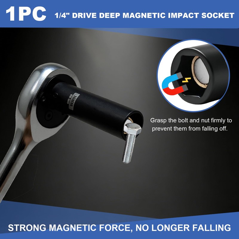 1/4" Drive 10mm Deep Magnetic Impact Socket Set, 6-Point, Cr-Mo