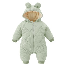 Minizone Baby Winter Jumpsuit with Hood, Romper Snowsuit Boys Girls Long Sleeve Jumpsuit Warm Outfits Gift 0-3 Months Green