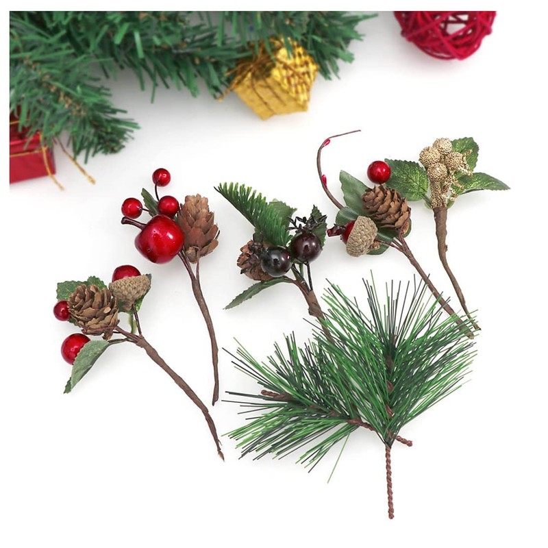 14pcs Christmas Floral Arrangement Artificial Pine Cones Berry Stems Decor