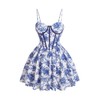 Floerns Women's Floral Print A Line Cami Dress Sleeveless Flared Short Corset Dresses Blue and White Small