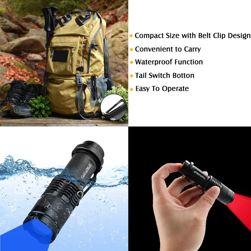 GaiGaiMall 4 Colors Flashlights Including Red Green Blue Black Light