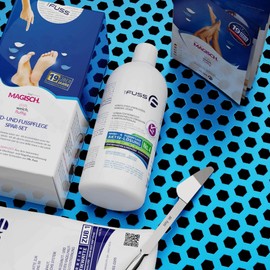 Mr. Fuss® No. 4 Plus Pack Multi Large Cuticle Callus Remover Economy Pack 3 Pieces Active Solution Quick Softening 500 ml Cotton Wool Multitool