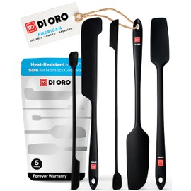 DI ORO Silicone Jar Spatulas for Scraping - Rubber Spatulas Silicone Heat Resistant - Kitchen Spatulas Nonstick Cookware Safe - Silicone Utensil Set for Blenders, Mixing, Baking, & Makeup (5pc, Black)