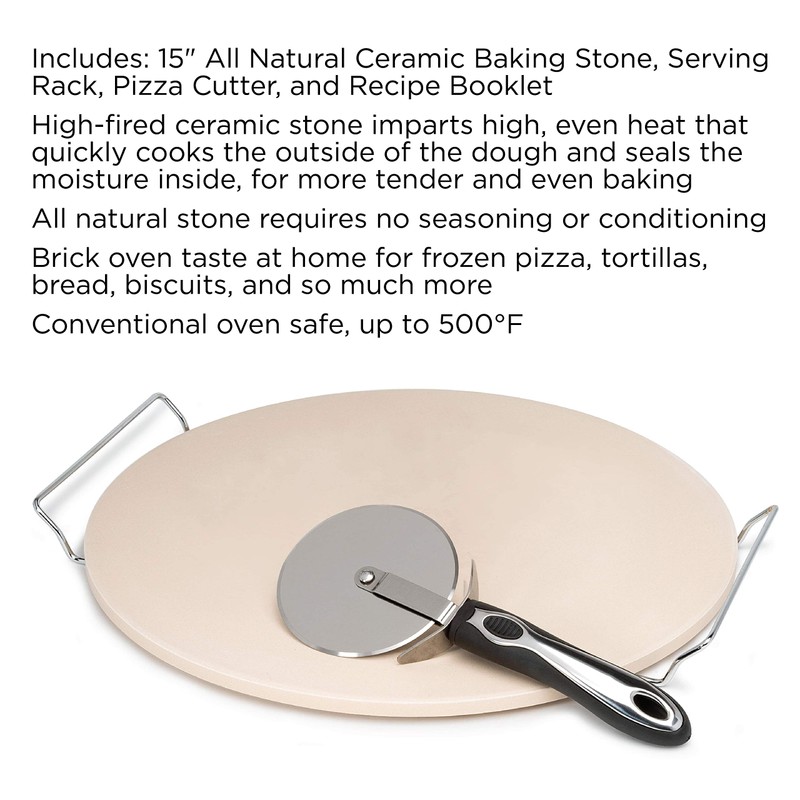 Laroma Pizza Baking Stone Set, 15-Inch - Includes Serving Rack,