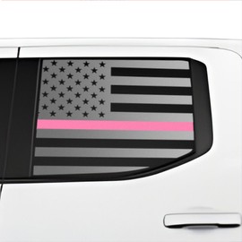 BOGAR TECH DESIGNS Precut Rear Side Window American Flag Vinyl Decal Sticker Compatible with Toyota Tacoma 2024-2026, Thin Pink Line