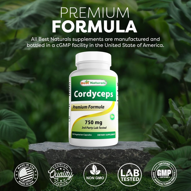 Best Naturals Cordyceps Sinensis Mycelium Mushroom Powder 750 mg 120