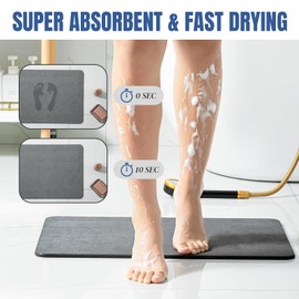 Plentio Stone Bath Mat, Non-Slip Natural Diatomaceous Earth Bath Mat, 23.5" x 15.5" Bath Stone Mat, Easy to Clean, Dark Grey