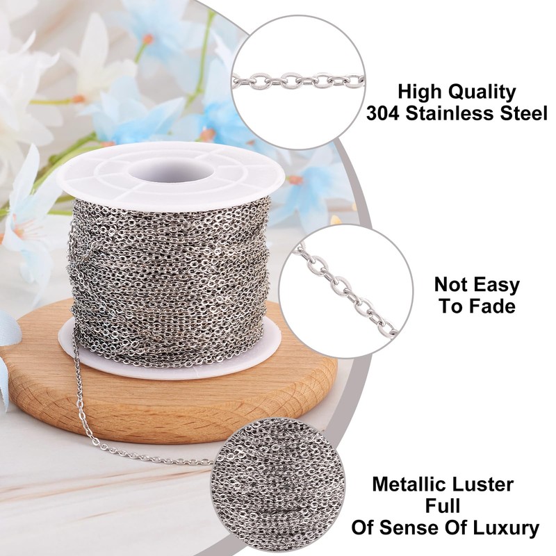 Pandahall 1 Roll 50m/164ft/54yards 304 Stainless Steel Curb Cable Chain