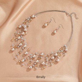 Layered Pearl Beaded Necklaces for Women Multi Layered Pearl Choker Necklace Boho Jewelry for Women Gifts for Mom(Champagne)