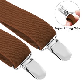 Buyless Fashion Adjustable Suspenders for Kids - 26" Elastic Straps 1" - Leather Y Shape Back - 5151 - Camel
