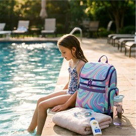 Choco Mocha Swim Bag for Kids Swim Bag for Swimmers, 35L Waterproof Girls Swims Backpack with Wet Dry Compartments, Organized Pool & Beach Bags, Purple