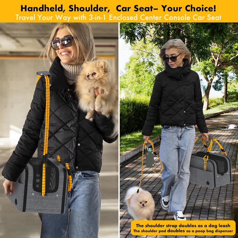 PAWZIDEA Center Console Dog Car Seat, Enclosed Small Dog Armrest