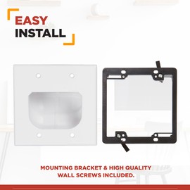 BUYER'S POINT Dual Gang Recessed Wall Plate w/Mounting Bracket | UL Listed Outlet, Perfect Cord Concealer for Wall Mount TV, Gaming PC and Home Theater Systems (White) — 10 Pack