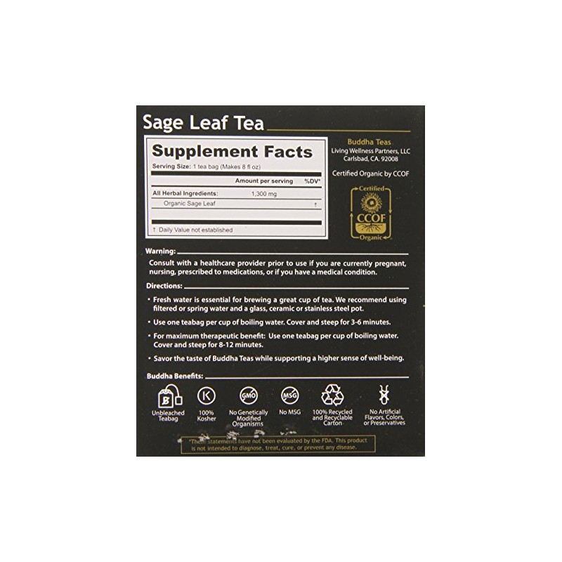 Buddha Teas Sage Leaf Tea, 18 Count (Pack of 6)