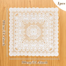 Wanmu 35'' Square Lace Tablecloth, Vintage Small White Lace-Tablecloth for Round Coffee Table Embroidered Tablecloths for Wedding Rectangle Tables Topper Furniture (35X35'')