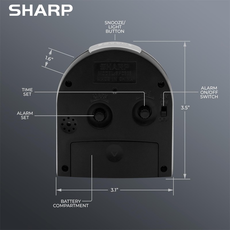 Sharp Small Battery Operated Analog Alarm Clock Silent No Ticking,