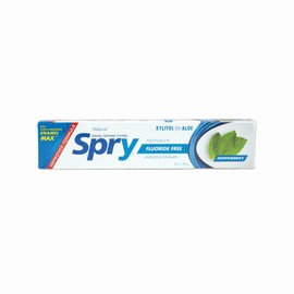Spry Natural Xylitol Toothpaste 5oz for Adults and Kids - Fluoride Free, Gentle for Sensitive Teeth Whitening and Remineralizing, Breath Freshening, Mouth Moisturizing, Peppermint (Pack of 2)