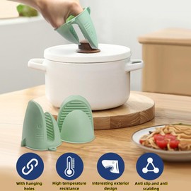 Mini Oven Gloves Silicone Heat Resistant Cooking Pinch Mitts Potholder for Air Fryer Kitchen Cooking & Baking (Green)