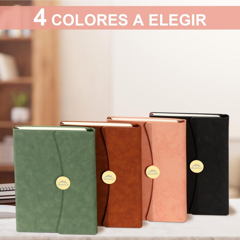 WEEKSUN Leather notebooks, notebook A5 with magnetic closure and pen,