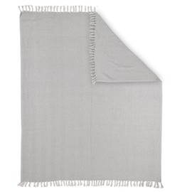 EGLO LIVING Longlac Cuddly Blanket in Nature Design, Wool Blanket for Couch with Herringbone Pattern, Sofa Blanket, Woven from Cotton in Cream and Beige, 130 x 170 cm