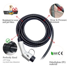 EV Charger Cable Protector, 17FT EV Charger Cord Cover,Wear/UV-Proof,EV Charger Cord Protector Flexible/Pet Resistant/Prevents Tread & Door Squeeze
