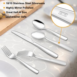 LIANYU 18/10 Flatware Set for 8, 40-Piece Stainless Steel Silverware Cutlery Set, Modern Square Eating Utensils Forks Spoons Tableware for Home Wedding Entertaining, Dishwasher Safe