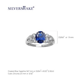Silvershake 1.9 ct 9X7mm Lab Created Blue Sapphire 925 Sterling Silver Engagement Aniversary Ring September Birthstone Gemstone, created-blue sapphire