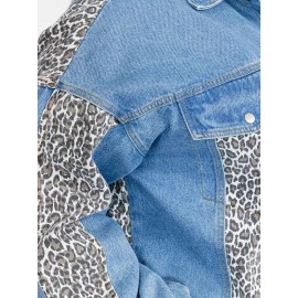 mittoshop Womens Plus Size Light Blue Denim Animal Print Jacket XL Jean Jacket Cotton