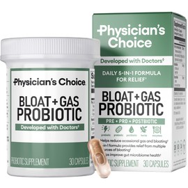 Physician's CHOICE Bloat & Gas Probiotic 5-in-1 Proactive Support + Daily Relief - Digestion & Gut Health- Herbals, Digestive Enzymes, Post & Prebiotics - Gas Relief for Adults - Women & Men - 30ct