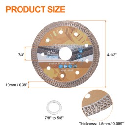 HARFINGTON 4pcs Diamond Saw Blade 4-1/2" Dia 7/8" Arbor Circular Cutting Wheel with 7/8" to 5/8" Arbor Adapter Reducer Ring for Masonry Tile Marble Ceramics Concrete Cement Brick, Orange