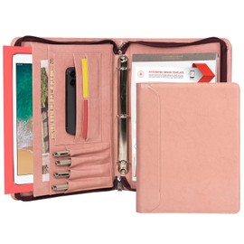 AZXCG Portfolio for Women, 3 Ring Binder Padfolio, Vegan Leather Office Binders Portfolio, Zippered Business Binder Folio Organizer, A4 Legal Pads Clipboard Padfolio, Gift for Women/Girls, Pink