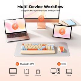 MEETION Colorful Wireless Keyboard and Mouse, Cute Retro Keycap, Bluetooth Ergonomic Rechargeable Keyboard with Detachable Wrist Rest Cover, 4 DPI Swing Mouse, for Windows/Mac/Computer/Laptop/PC Cream