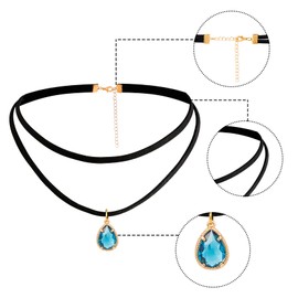 MILAKOO Boho Layered Velvet Choker Tiny Teardrop Pendant Ribbon Necklace Adjustable Size Retro Goth